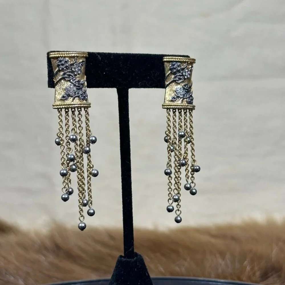 Gold & Silver Vintage Chain Dangle Earrings - Picture 3 of 3